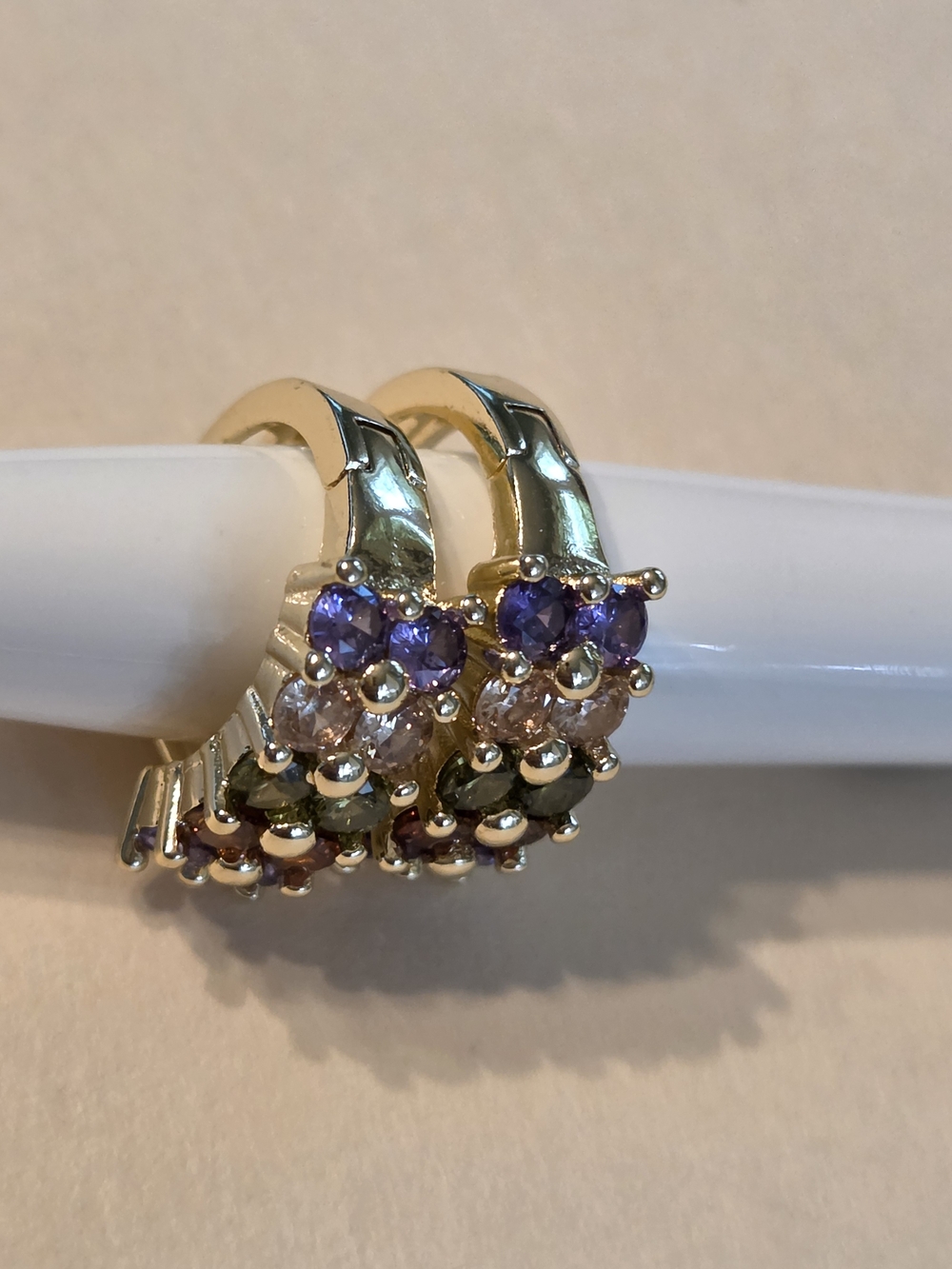 Gold-Tone Multi-Stone Huggie Earrings